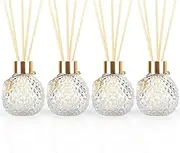 4Pcs Reed Diffuser Set with Metal Golden Decoration, 3.5oz Empty Reed Diffuser Bottles with 20Pcs Reed Diffuser Sticks, Unique Design Bottles for Home and Office(Spiky Ellipsoidal)