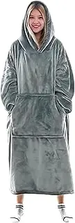 [K-MART] Oversized Blanket Hoodie for Men & Women, Super Soft Warm Cozy Wearable Sweatshirt Hoodie for Adults Thick Flannel Blanket with Sleeves and Giant Pocket, One Size, Grey, One Size