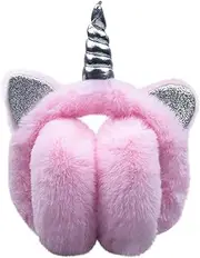 [ZGDG] Unicorn Earmuffs Foldable Warm Soft Plush Ear Cover with Cute Cat Ears Outdoor Winter Ear Warmers for Girls Kids Teens
