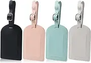 Redamancy 4 Pcs Luggage Tags, Leather Suitcase Tags, Baggage Tags, Luggage Labels with Adjustable Strap Privacy Protection Cover for Preventing Loss of Bags and Suitcases