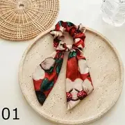 Print Bow Fabric Scrunchie (Various Designs) 01 - Tangerine Red - One Size