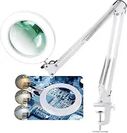 LED Magnifying Lamp, 8X Magnifying Glass Desk Light, 3 Color Mode 10 Brightness Level, 8-Diopter Magnifying Glass Clamp Lamp, LED Lighted Magnifier for Repair, Reading, Crafts, Close Works