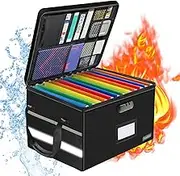 File Box with Lock, Fireproof Document Box with 10 Tab&Inserts, Collapsible File Organizer Filing Cabinet Box, Fire Proof Safe File Cabinets for Home Office Hanging Letter/Legal Folder