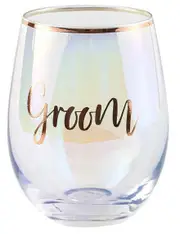 Rose Gold Groom Stemless Wine Glass