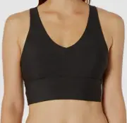 $49 Betsey Johnson Women's Black Mock Lace Up Back Extended Sports Bra Size S