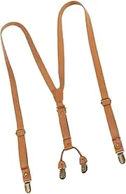 [Frediuo] Y Back Suspenders Leather Suspenders Elastic Straps for Business Formal Costume