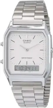 CASIO AQ-230A-7D Silver, Core White Dual time Stainless Steel Band Watch AQ230A