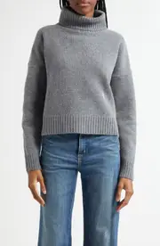 Sporty & Rich SRC Embroidered Wool Turtleneck Sweater in Heather Gray at Nordstrom, Size Small