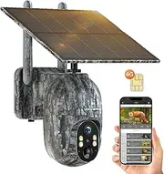 VOOPEAK 4G LTE Cellular Trail Camera, Solar Powered 2.5K Live Streaming Pan 355° Tilt 90° Remote Adjustment 4G Game Cameras Include SIM Card with Night Vision Motion Activated Waterproof
