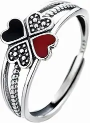 [Faruodis] Heart Clover Ring Vintage Love Heart Knuckle Ring Lucky Four-Clover Finger Joint Jewelry for Women