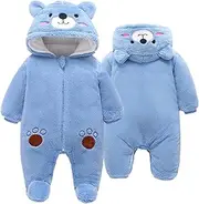 [Happy Cherry] Newborn Infant Winter Fleece Warm Romper Jumpsuit Thicken Hooded Coat Outfit Zip Button Snowsuit