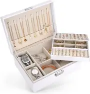 Jewellery Box Organiser for Women Girls, 2 Layers Large Jewelry Storage Case