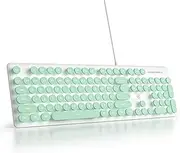SOLIDEE Membrane Keyboard 100%,Punk Typewriter Full Size 104 Keys,Typewriter Retro Round Keycaps Keyboard,LED Backlit Slim Keyboard with Wired Cable for PC/Win/Mac/Laptop(US Layout QWERTY)(V300 Green)