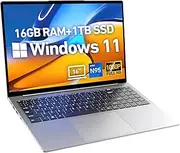 2025 Latest 16'' Full HD Laptop Computer Windows 11, 16GB RAM 1TB SSD, 12th Gen Intel N95 Processor(Max 3.4GHz), 8000mAh Battery, Backlit Keyboard, Type-C, HDMI, WiFi5, BT, Webcam