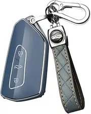 ontto TPU Car Key fob Cover Fit for VW ID.3 ID.4 GTX Golf 8 GTI for Seat Leon MK4 Tarraco for Skoda Octavia Enyaq Key case Remote Key Shell Holder Keychain Keyring Protector Accessories Grey-Blue B