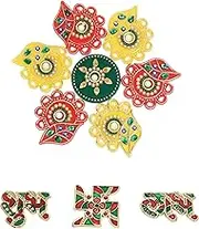 Multicolor Acrylic Flower Rangoli Set with Shubh Labh Decorative Traditional Handmade Rangoli Sticker Indian Pooja Decor for Home Diwali Gift Wedding Decor Housewarming Gift - - STB02