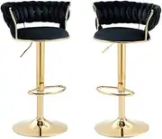2X Height Adjustable Swivel Bar Stool Velvet Golden Base Barstools Chairs Padded Seat Black