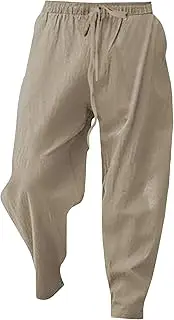 [Generic] Men's Cotton Harem Pants Casual Linen Beach Drawstring Sweatpant with Pockets Elastic Waist Yoga Trousers