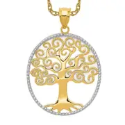 14K Solid Yellow Gold Filigree Tree of Life Necklace