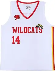 Troy Bolton High School Wildcats Basketball Jersey #14 V-Neck Athletic Sewn Tank Top Red