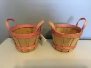 2X Small Bushel Wood Basket Pink trim Two Handles Country Gathering Home Decor