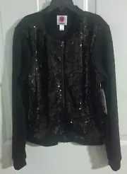 NWT Total Girl Black Sequin & Knit Zippered Bomber Jacket, Girl's Size L-14