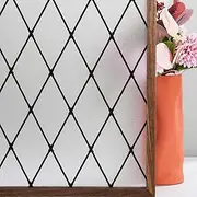 FEOMOS Window Privacy Film, Frosted Glass Window Film, Static Cling Window Tint for Home Décor & Anti UV, Black Lattice Sun Blocking Window Covering 35.4x78.7 inches