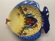 Espana Lifestyle Hand Painted Toluca Fish Shape 8” Serving Bowl NEW Side Eye