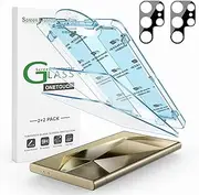 [amFilm] [2+2 Pack] OneTouch Tempered Glass Screen Protector Guard for Samsung Galaxy S24 Ultra 6.8 Inch with Camera Lens Protector, 9H Hardness, Easy Installation, Bubble Free and Case Friendly.