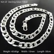 Men's Necklace Real 925 Sterling Silver Filled Solid Figaro 3x1 Link Chain 50cm