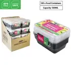 100x Takeaway Food Containers Plastic Lids Rectangular 500ml Meal Prep Lunch Box