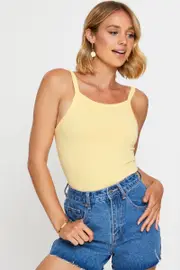 Yellow Singlet Top Sleeveless Seamless - Size L, Women's Singlet