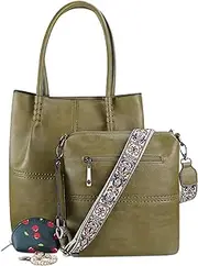 [KITATU] Top Tote Handbags Shoulder Bags for Women Satchel Tote with Crossbody Purse and Wallet Vegan Leather Purse Set 3pcs