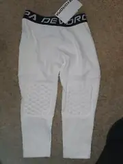 DEVOROPA-BOY'S COMPRESSION PANTS W/KNEE PADS-WHITE NEW/TAGS-SMALL-3/4 BASKETBALL