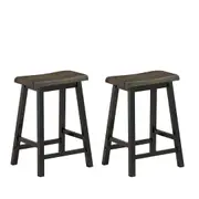 Giantex 2PCS Bar Stools Saddle Seat Stools Wood Vintage Counter Height Bistro Dining Kitchen Pub Side Chairs Grey