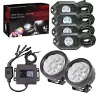 4 Pods RGB Rock Lights +2x 3" Round LED Work Light Pods Flood Driving Fog Backup