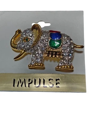 Impulse Elephant Pin Brooch Rhinestones New Enamel