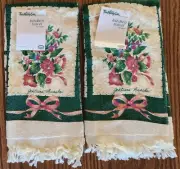 Two Vintage Floral Hand Towels Fringe 15"x25" New with tags