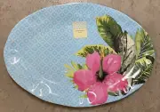 Cynthia Rowley Blue Pink Hibiscus Tropical MELAMINE Oval Serving Tray Platter