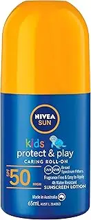 NIVEA SUN Kids Protect & Play Caring Roll-On Sunscreen SPF 50 65ml | Broad Spectrum UVA/UVB Protection | 4-hours Water Resistant | Gentle on Skin | Compact Packaging