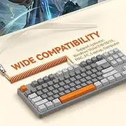 MAGIC-REFINER AK873 Gaming Keyboard,Hot-Swappable Linear Red Switch,PBT Keycap,75% TKL Layout,Rainbow Backlit,Ergonomic Mechanical Keyboard with Custom Coiled USB/Type-C Aviation Cable(Orange Gray)