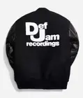 Def Jam Black Wool Bomber Varsity Jacket with Real Leather Sleeves