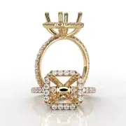 Halo Pave Asscher Semi Mount Diamond Engagement Proposed Ring 18k Yellow Gold 1C