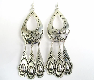 Native American Made Sterling Silver Dangle Earrings Unique Design E65