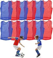 Get Out! Scrimmage Vest Pinnies 12pk in Red and Blue – Youth, Teens and Adult Sizes – Nylon Mesh Jerseys for Any Sport