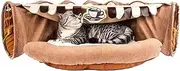 Cat Tunnel Bed, 2-in-1 Cat Bed with Scratching Toys,Rustling Tunnel Paper Design Removable and Washable Soft Warm Bed for Cats Rabbits Indoor Interactive