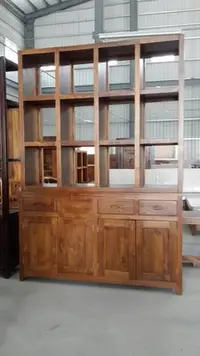 在飛比找Yahoo!奇摩拍賣優惠-南台灣傢俱4.6尺100%印尼柚木全實木書櫃雙面櫃屏風收納櫃