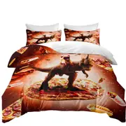 Cool and Crazy Outer Space Pug Riding Dinosaur Unicorn Quilt Cover