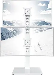 Hemudu Dual Monitor Stand - Vertical Stack Screen Free-Standing Monitor Riser Fits Two 13 to 34 Inch Screen with Swivel, Tilt, Height Adjustable, Holds One (1) Screen up to 44Lbs HT05W-002 White