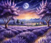 LAVENDER FIELD TREES MOON ROLLING HILLS COMPUTER MOUSE PAD 9.25 X 7.75